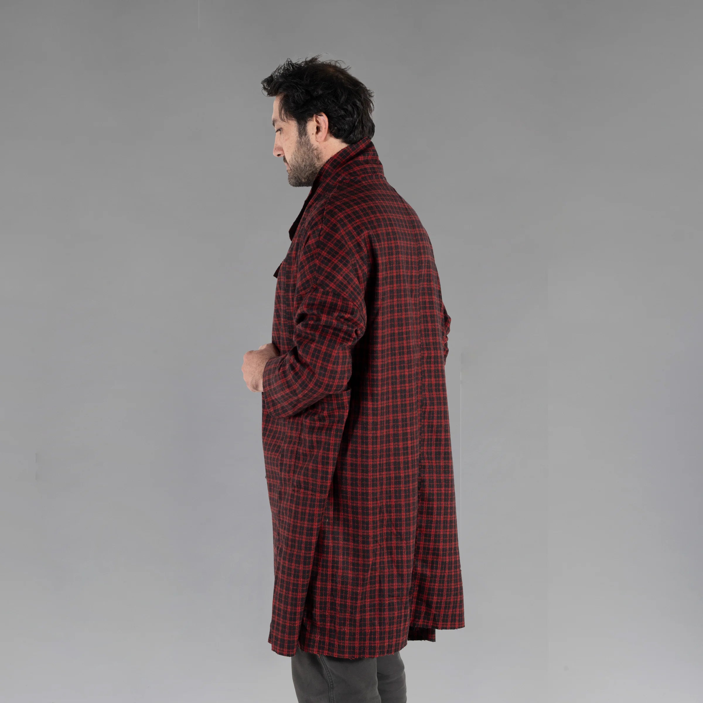 Men's Wool Plaid Coat (Black/Red)