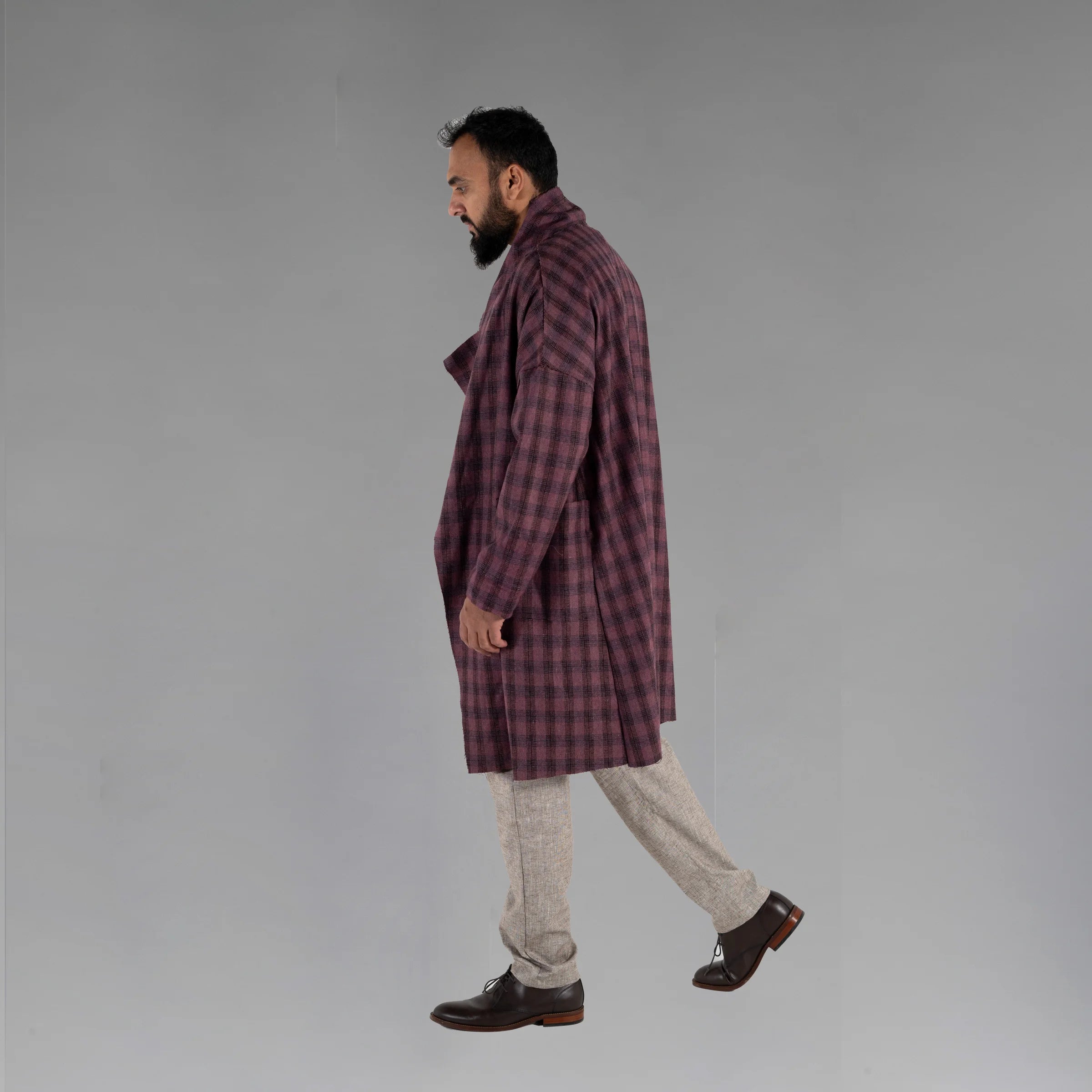 Men's Wool Plaid Coat (Dark Lavender)