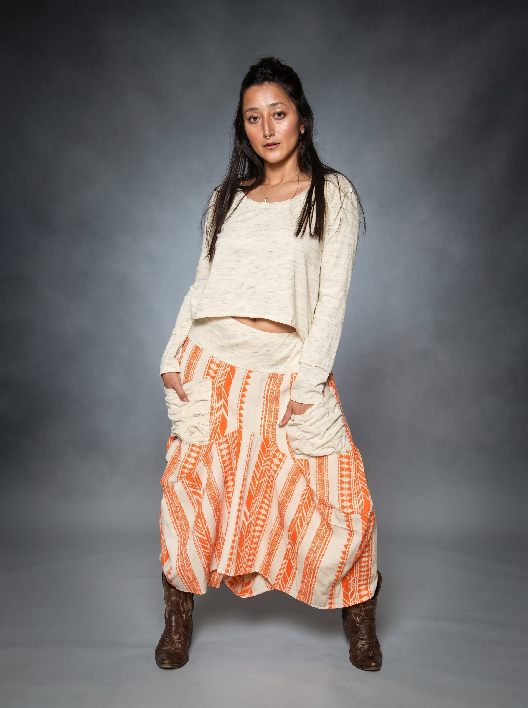 Long Sleeve Hi Low Top (Cream)