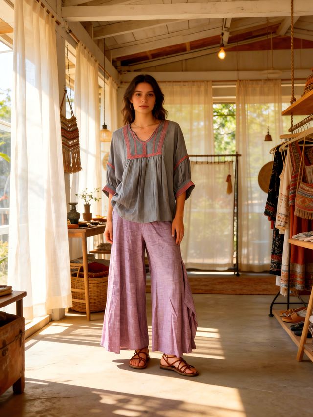 Djinn Chambray Palazzos ( Plum)