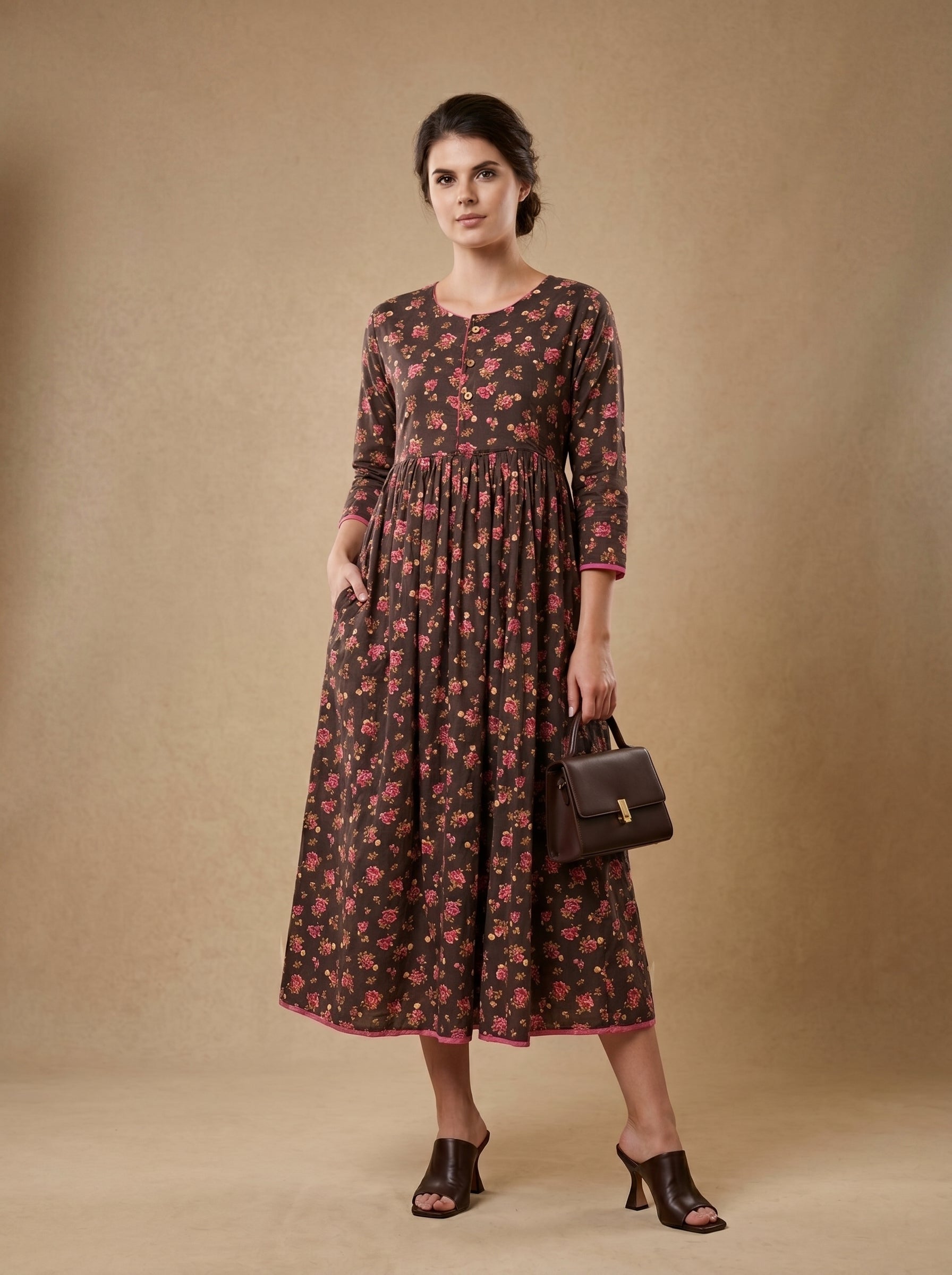 Alba Dress (Black w/pink flowers)