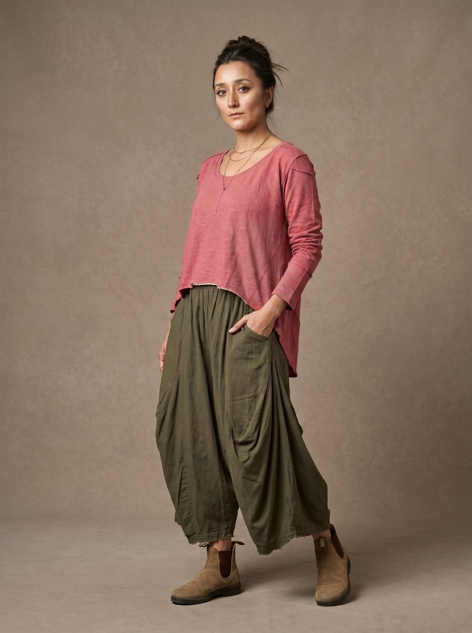 Long Sleeve Hi Low Top (Pink)